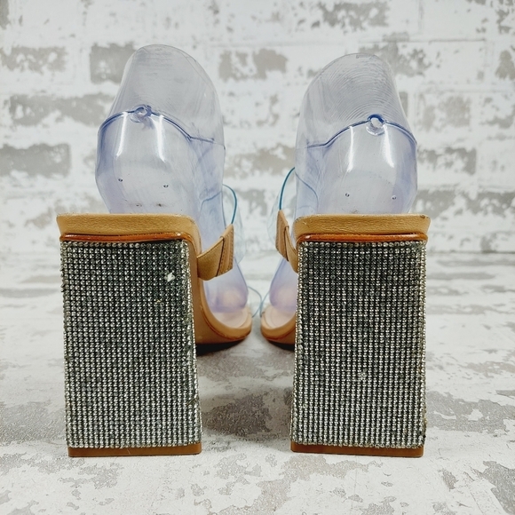New Schutz Ariellen Vinyl Crystal Block Heel Square Toe Sandals O97 - Picture 6 of 15